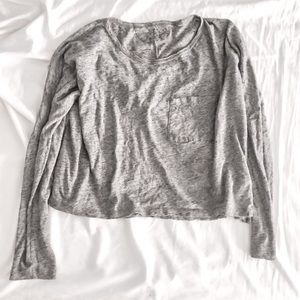 Madewell Slub Knit Cotton LS Crop Pocket Tee